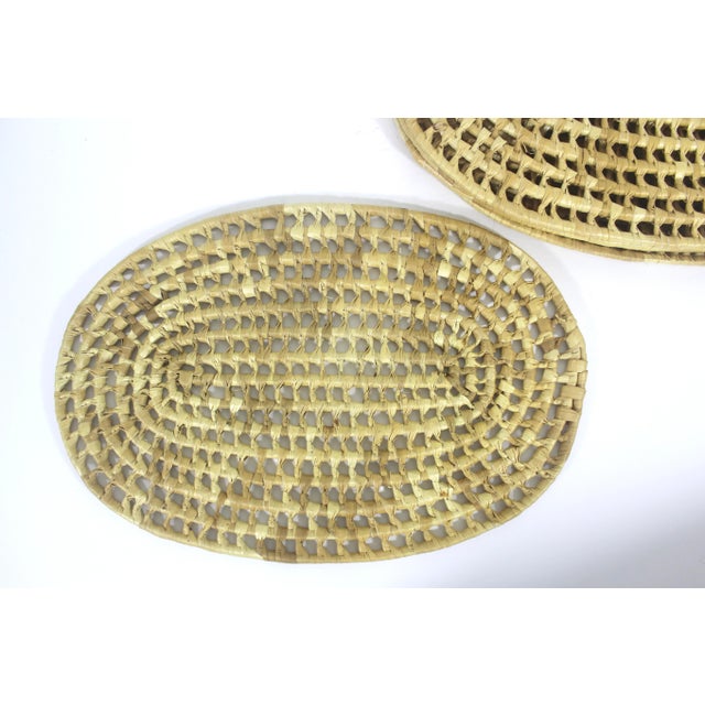 1970s 1970s Handmade Coiled Straw Raffia Oval Large Placemats- Set of 5 For Sale - Image 5 of 5