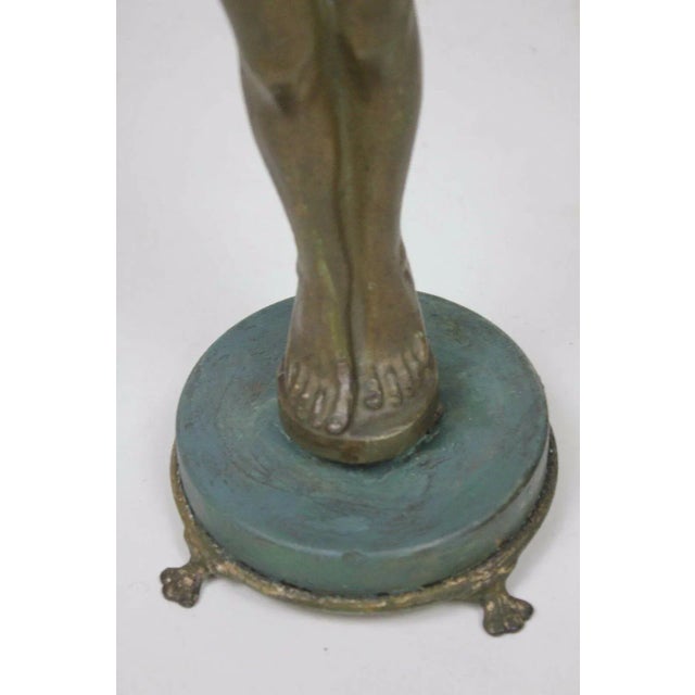 Brown Vintage Polychromed Metal Art Deco Lady Statue by Everlite For Sale - Image 8 of 9