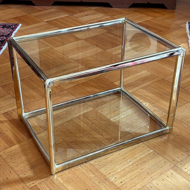Mid-Century Modern Two-Tier Glass Top Brass Side Table For Sale - Image 13 of 18