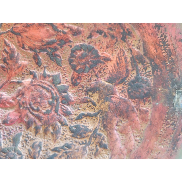 Copper Vintage Persian Hand-Worked Copper Repoussé Wall Charger With Birds & Floral Motif For Sale - Image 8 of 8
