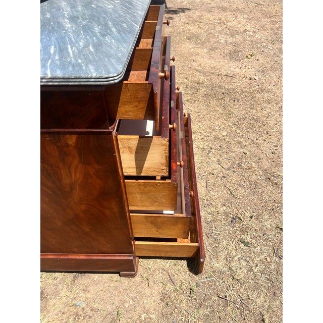 French 19th Century Louis Philippe Flame Mahogany Marble Top Commode For Sale - Image 12 of 12