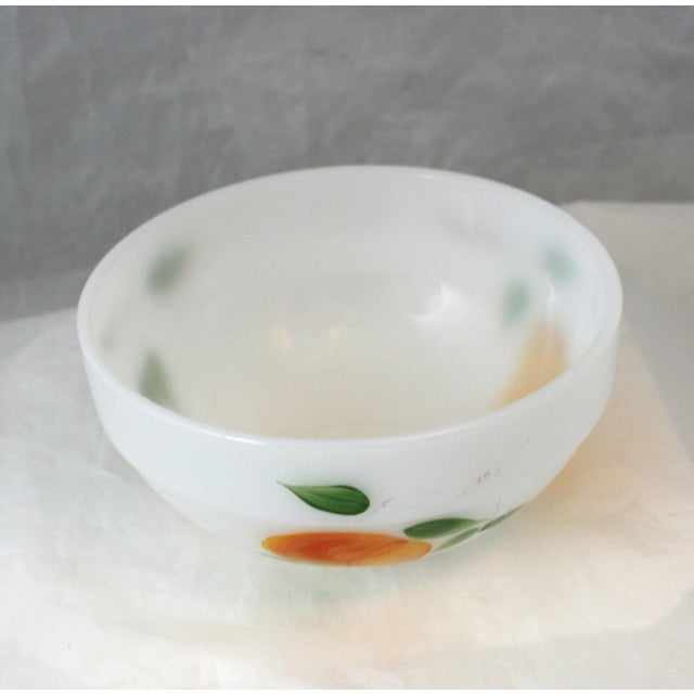 Mid 20th Century Hand Painted Fire King Gay Fad 6" Milk Glass Small Round Bowl Fruit Pattern #16 For Sale In West Palm - Image 6 of 8