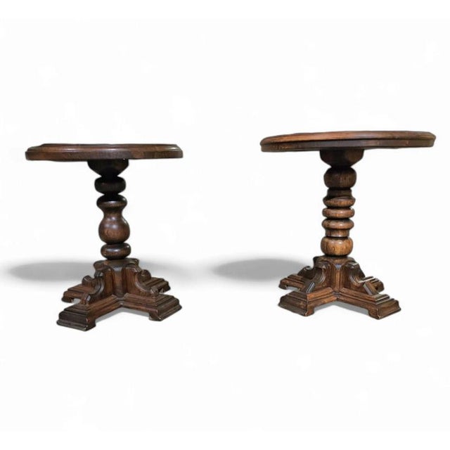 Matching oak side tables. Traditional / Rustic design Matching oak side tables Height 60 cmDepth 60 cmHeight 58 cmDepth 52 cm