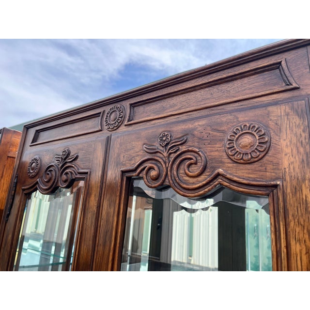 Wood 1970s Drexel Heritage Old Continent Collection French Country Illuminated Display Cabinets- A Pair For Sale - Image 7 of 12