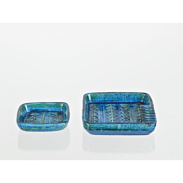 Rimini Blue Ceramic Square Ashtrays attributed to Bitossi, Italy, 1960s, Set of 2 For Sale - Image 10 of 12