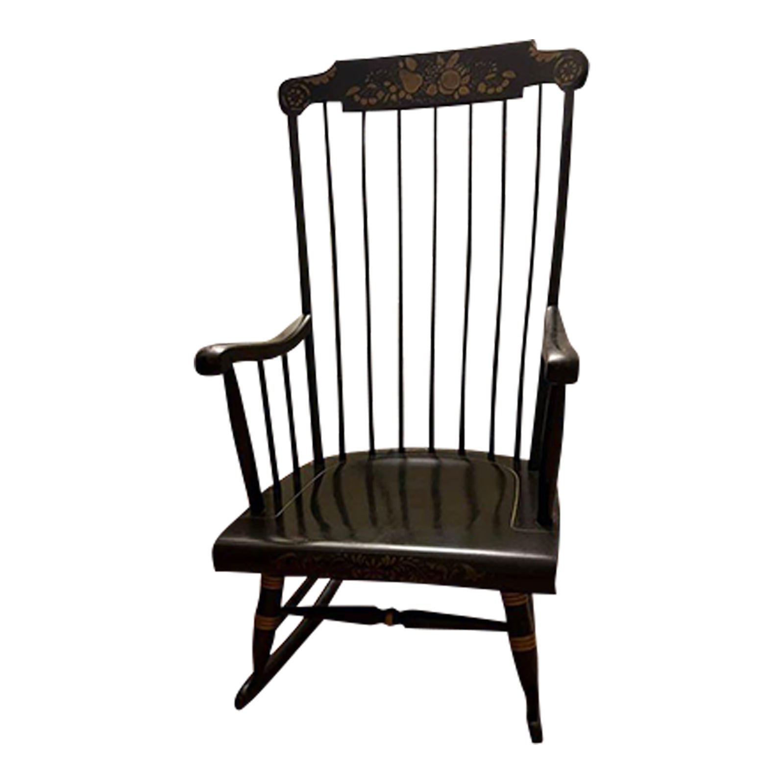 Late 20th Century Vintage Shaker Style Black Rocker Highlighted With ...