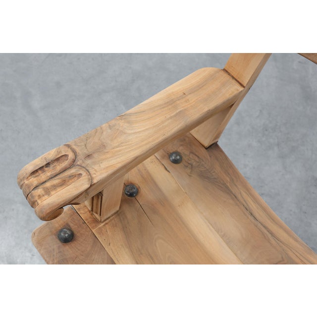 Brutalist Armchairs with Carved Rosettes and Nailed Wooden Seats, Spain, 1950s, Set of 2 For Sale - Image 9 of 12