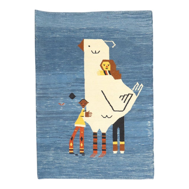 Late 20th Century Sad Pigeon Pictorial Persian Kilim Wall Hanging - 3'2" x 4'4" For Sale