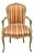 Vintage French Louis XV Style Green & Pink Painted Arm Chair W/ Striped Fabric For Sale