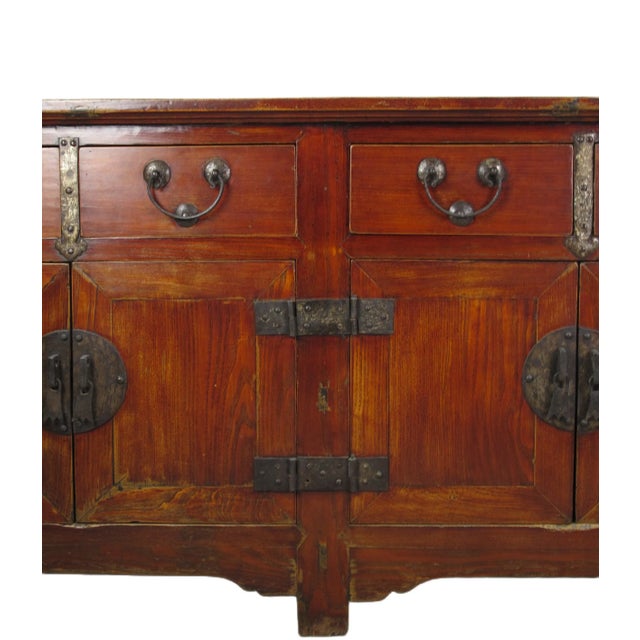 Wood Deep Reddish Brown Antique Chinese Sideboard Buffet Cabinet For Sale - Image 7 of 12