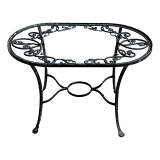 Vintage Salterini Style Leaf Vine Scroll Wrought Iron Oval Patio Coffee Table For Sale