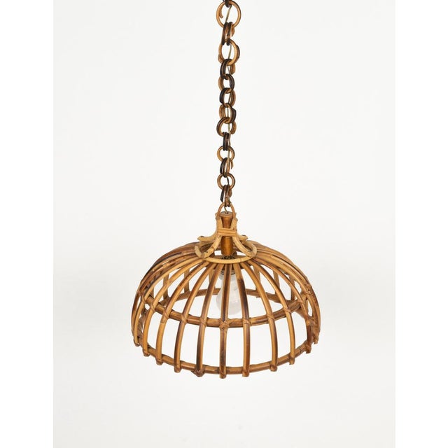 Mid-Century Modern Mid-Century Hand-Crafted Rattan and Bamboo Chandelier Pendant, Italy, 1970s For Sale - Image 3 of 13