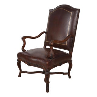 Antique Louis XV Style Leather Fauteuil Executive Desk Chair For Sale