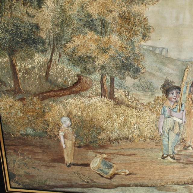 Early 19th Century Very Large Antique Framed Needlework, “Boys Playing Soldiers” For Sale - Image 5 of 12