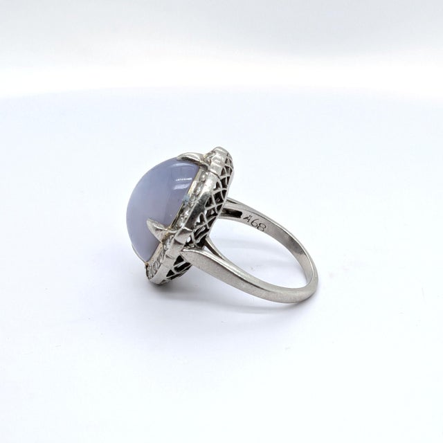 Modern Late 20th Century Platinum Cocktail Ring With Gia Certified Oval Star Sapphire - Size 4.75 For Sale - Image 3 of 8