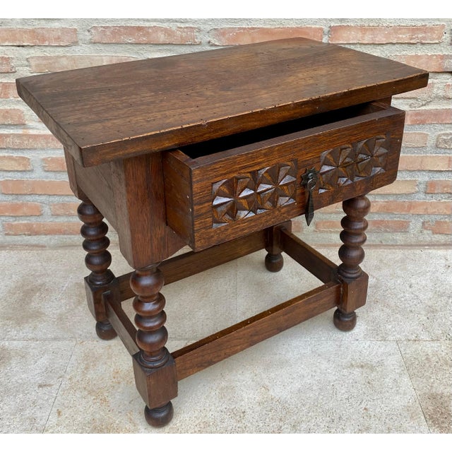Late 19th Century 20th Century Spanish Nightstand Carved Drawer and Iron Hardware, 1890s For Sale - Image 5 of 18