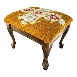 Vintage Queen Anne Punch Needle Footstool With Cross For Sale