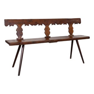Italian Brutalist Carved Wood Bench For Sale