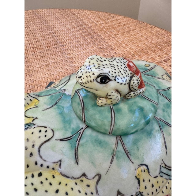 Mid 20th Century Large Scale Hand Painted Ceramic Frog Box With Smaller Frog Lid For Sale - Image 5 of 12
