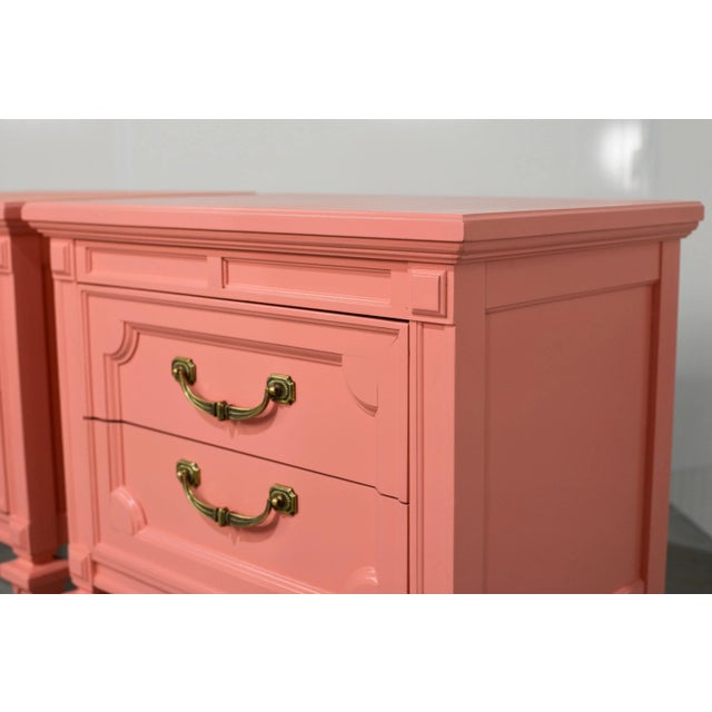 1970s Transitional Pair of Nightstands in Coral Pink - Newly Painted For Sale - Image 12 of 12