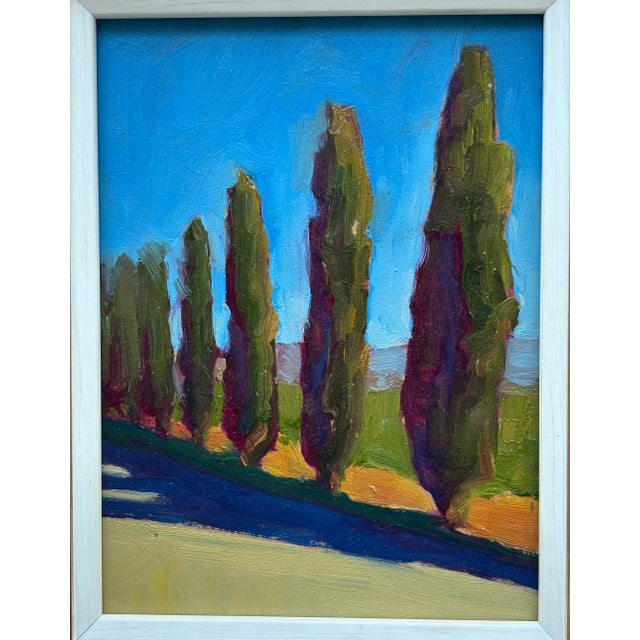 Vintage European Oil Cypress Trees in the Sun, Framed For Sale - Image 4 of 4