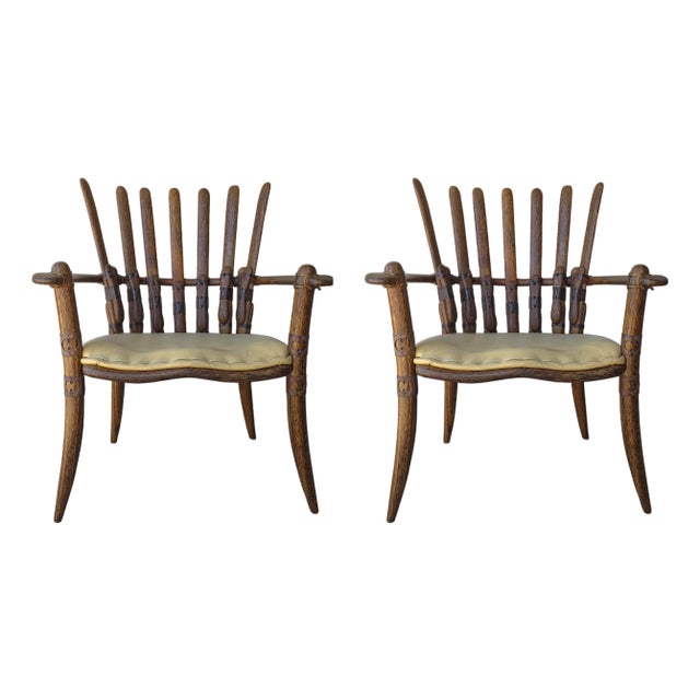 Pair of Palmwood and Leather Mendi Chairs by Pacific Green For Sale