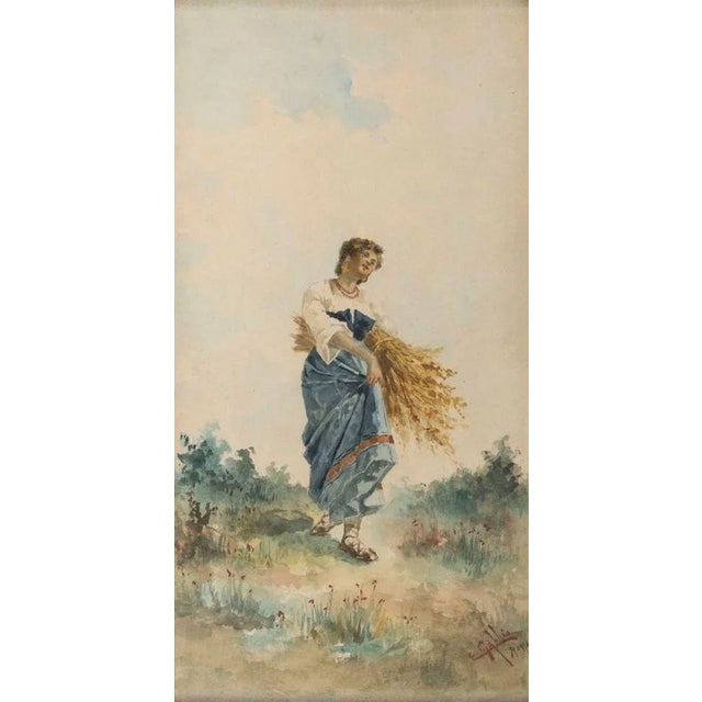 Farmers with Bundle of Spikes - Pair of Watercolors on Paper - 1892 1892 For Sale - Image 7 of 8