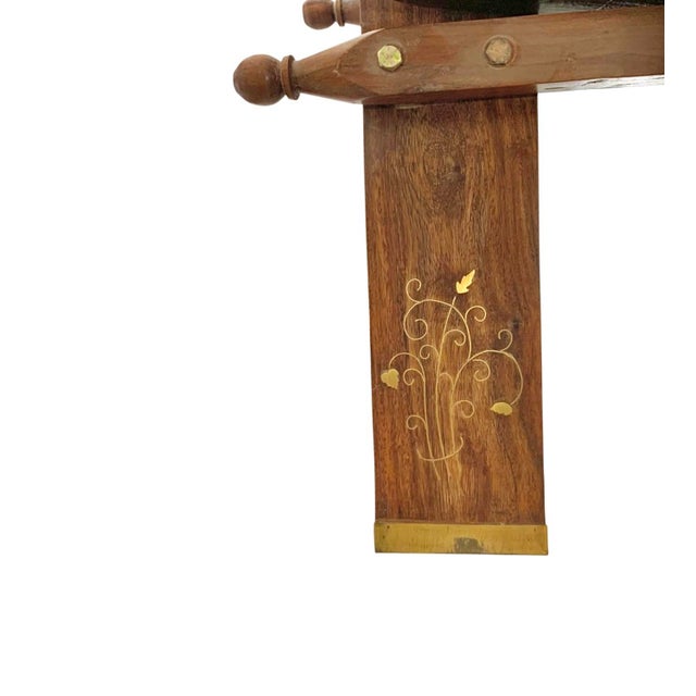 Late 20th Century Ottoman Leather Cushion on Wood Stand Camel Saddle Stool Vintage Egyptian Decor For Sale - Image 10 of 11