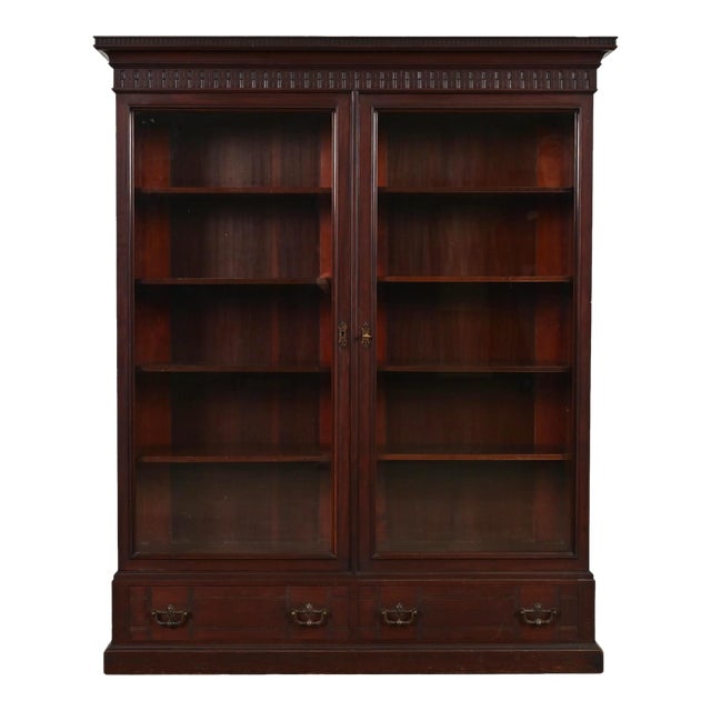 Herter Brothers Style Antique Eastlake Victorian Carved Mahogany Bookcase, Circa 1880s For Sale