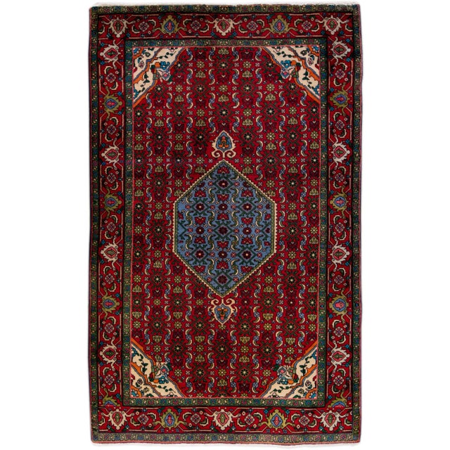 Vintage Handmade Persian Red Medallion Wool Rug 4'1" X 6'7" For Sale - Image 11 of 11