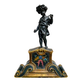 Late 19th Century Antique Boy Harvester Bronze on Hand Painted Stand For Sale