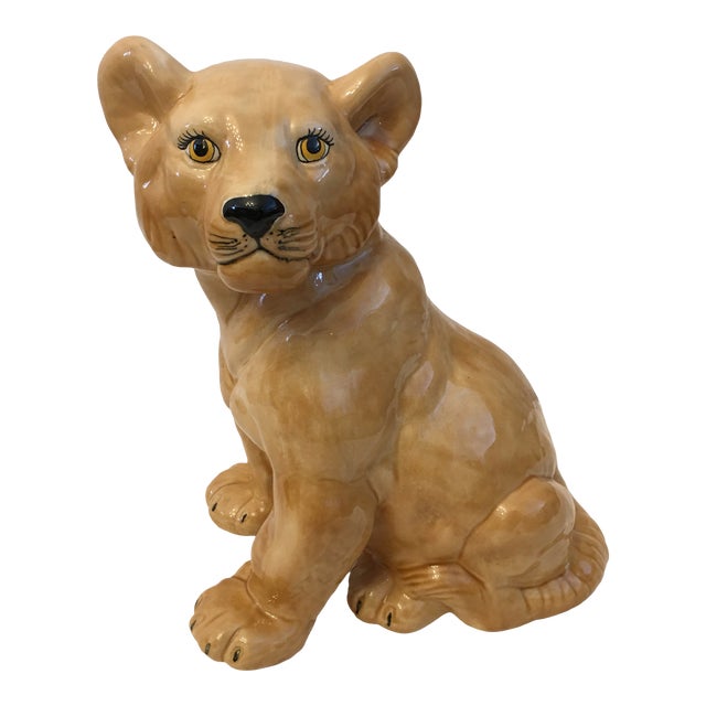 1970s Vintage Ceramic Lion Cub Statue Chairish