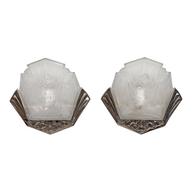 French Art Deco Wall Sconces by Jean Gauthier Ejg 1930 France - A Pair For Sale