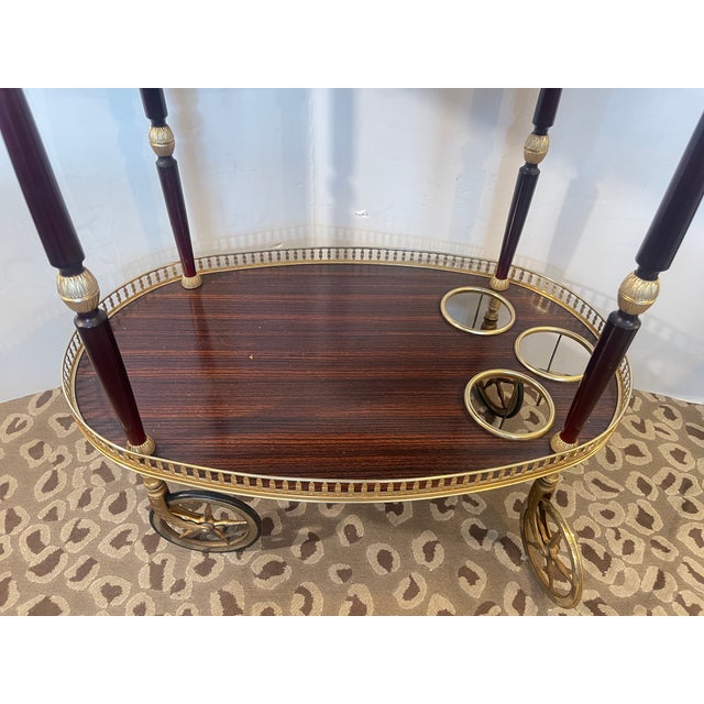Wood !950s Bar Cart Brass Gallery & Veneer, Italy For Sale - Image 7 of 13