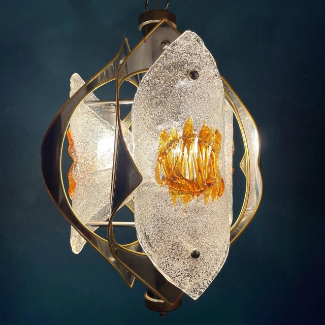 Orange Mid-Century Amber Murano Glass and Chrome Chandelier by Toni Zuccheri for Mazzega, Italy, 1970s For Sale - Image 8 of 13