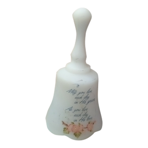 1970s Gorgeous Signed Fenton Hand Painted Satin Glass Bell With Holy Scripture