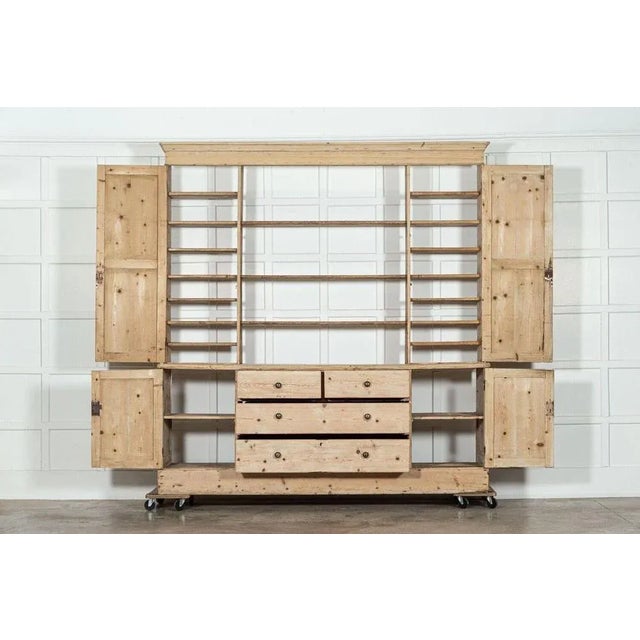 Circa 1870 large english pine open back dresser base w227 x d50 x h89 cm top w230 x d29 x h153 cm together w230 x d50 x...