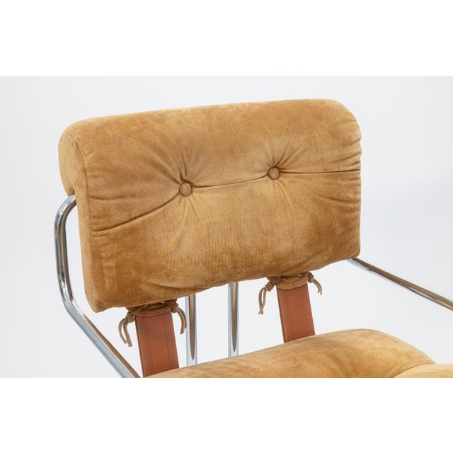 Guido Faleschini for I4 Mariani Set of 4 Vintage Tan Suede Fabric Tucroma Chairs For Sale In Detroit - Image 6 of 13