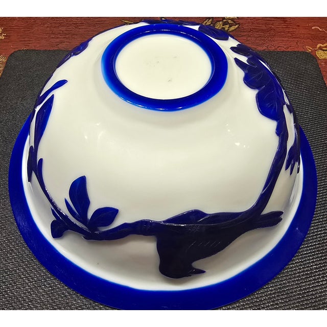Antique Peking Glass Bowl with Flowers and Bird Motifs has measurements of approximately 7" Diameter 3" Height