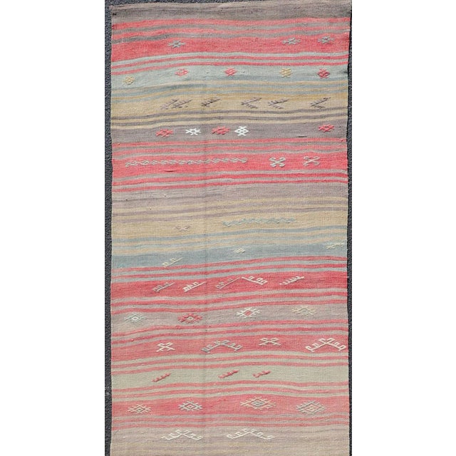 Contemporary Mid 20th Century Colorful Vintage Turkish Flat-Weave Runner With Dynamic Stripe Design For Sale - Image 3 of 12