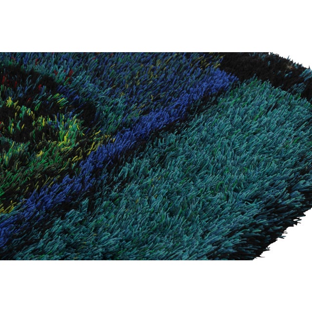 Mid-Century Modern Vintage Swedish Rya Rug, Bold Scandinavian Motifs in Teal Blues - Rug & Kilim For Sale - Image 3 of 6