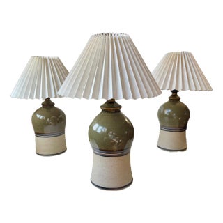 Vintage Scandinavian Glazed Table Lamps with Stripes, Set of 3 For Sale