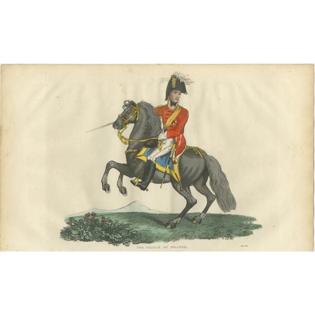 Hollywood Regency Richard Evans, Prince of Orange on a Rearing Dark Gray Charger, 1815, Engraving For Sale - Image 3 of 8