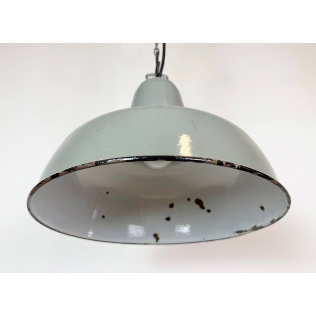 Industrial Grey Enamel Factory Pendant Lamp, 1960s For Sale - Image 6 of 18