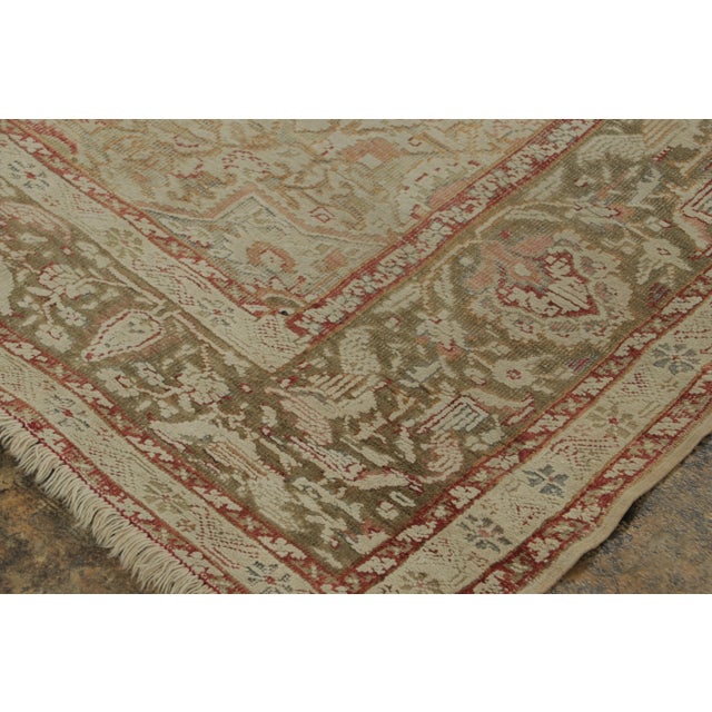 1920s Antique Distressed Turkish Rug With Florals in Beige Tones - Rug & Kilim For Sale - Image 5 of 9