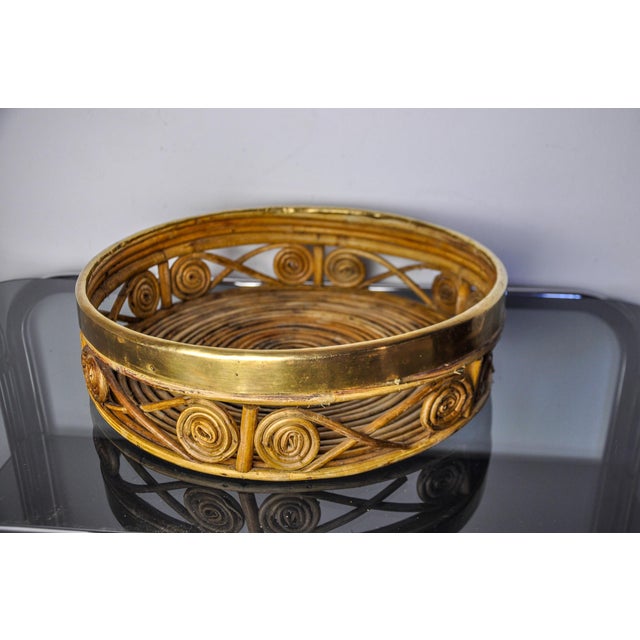 Rattan and Brass Centerpiece, Italy, 1970s For Sale - Image 4 of 9