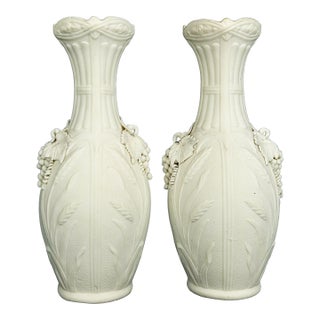 1850's Antique Parian Vases With Wheat Shaft and Grape Clusters - Set of 2 For Sale