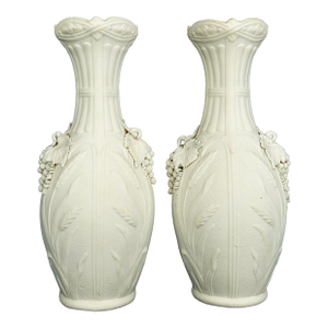 1850's Antique Parian Vases With Wheat Shaft and Grape Clusters - Set of 2
