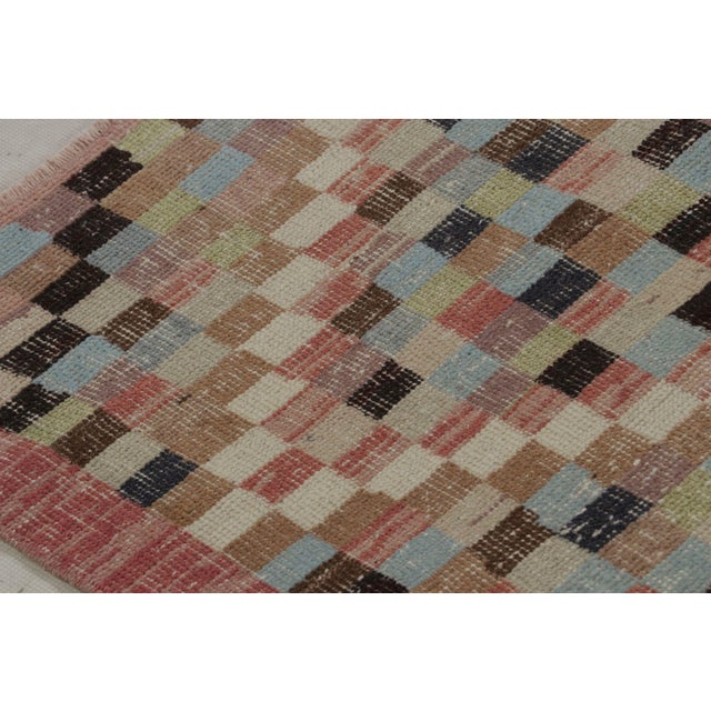 1960s Vintage Midcentury Diamond Pattern Pink and Blue Wool Rug by Rug & Kilim For Sale - Image 5 of 8