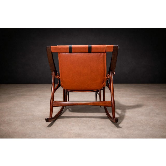 Wood Rocking Chair with Ottoman in Rosewood & Leather, Liceu de Artes, 1960s - Lot 600 For Sale - Image 7 of 12